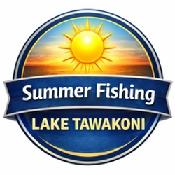 Summer Fishing Lake Tawakoni seasonal fishing icon with sun